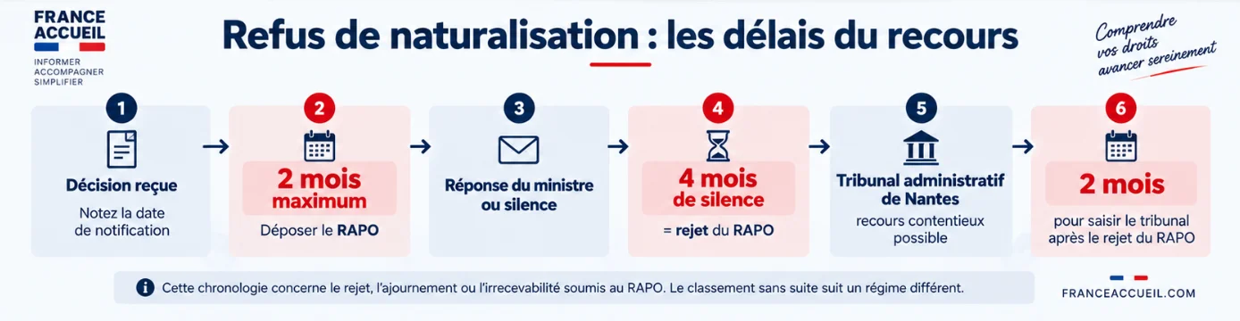 Délais du recours après un refus ou ajournement de naturalisation : RAPO puis tribunal administratif de Nantes