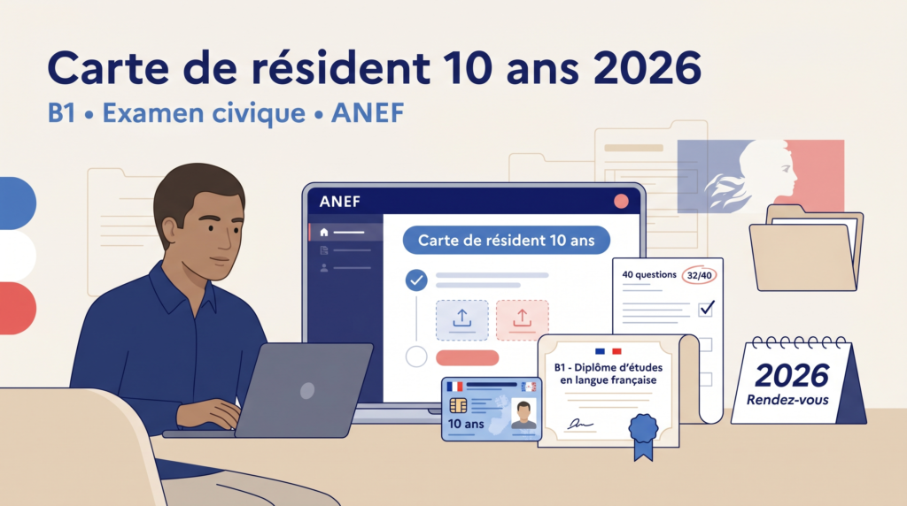 Carte de résident 10 ans 2026 : B1, examen civique et ANEF