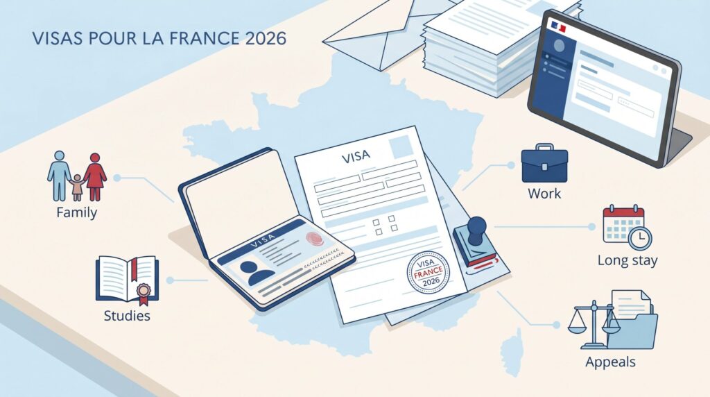 Visas pour la France 2026 : long séjour, famille, études, travail et recours France-visas