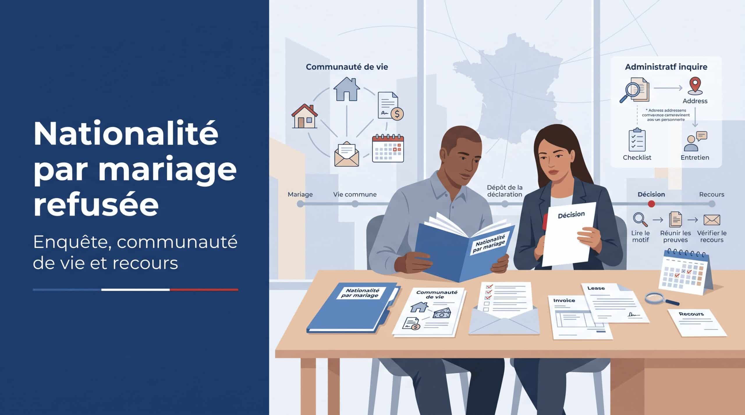 Naturalisation par mariage refusée : causes, enquête, communauté de vie et recours