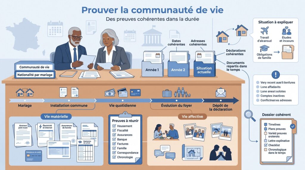 Comment se déroule le contrôle de la communauté de vie pour la naturalisation par déclaration ou par mariage ?