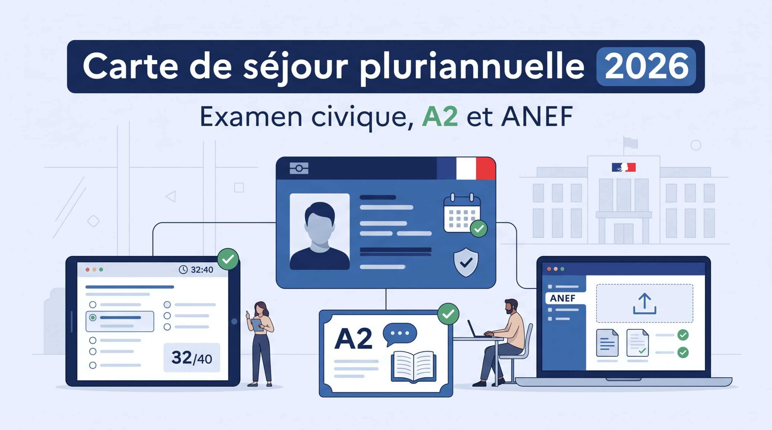 Carte de séjour pluriannuelle 2026 : examen civique, niveau A2 et ANEF