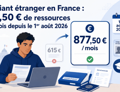 Étudiant étranger en France : 877,50 € de ressources par mois depuis le 1er août 2026