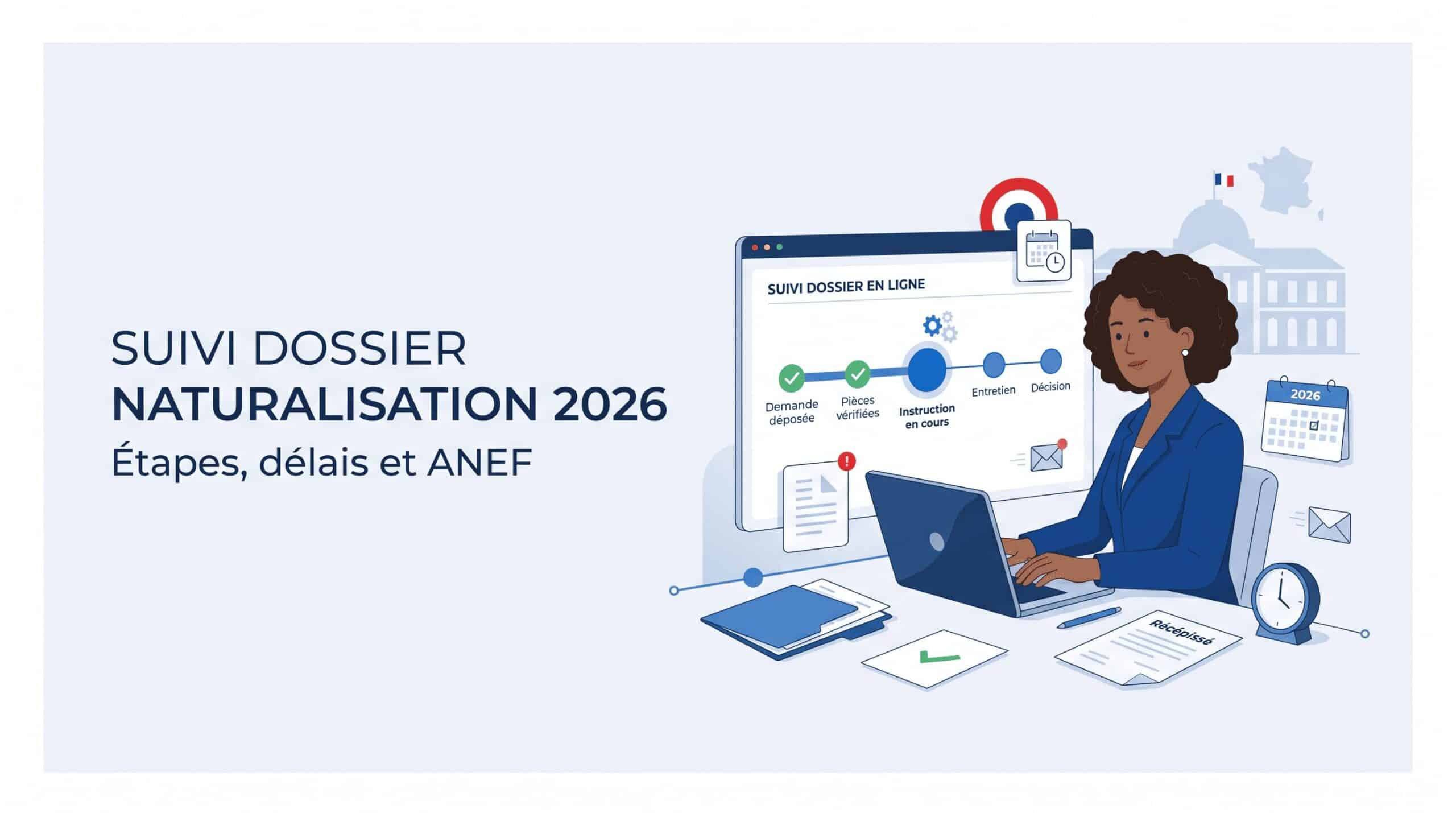 Suivi dossier naturalisation 2026 : étapes, délais et ANEF