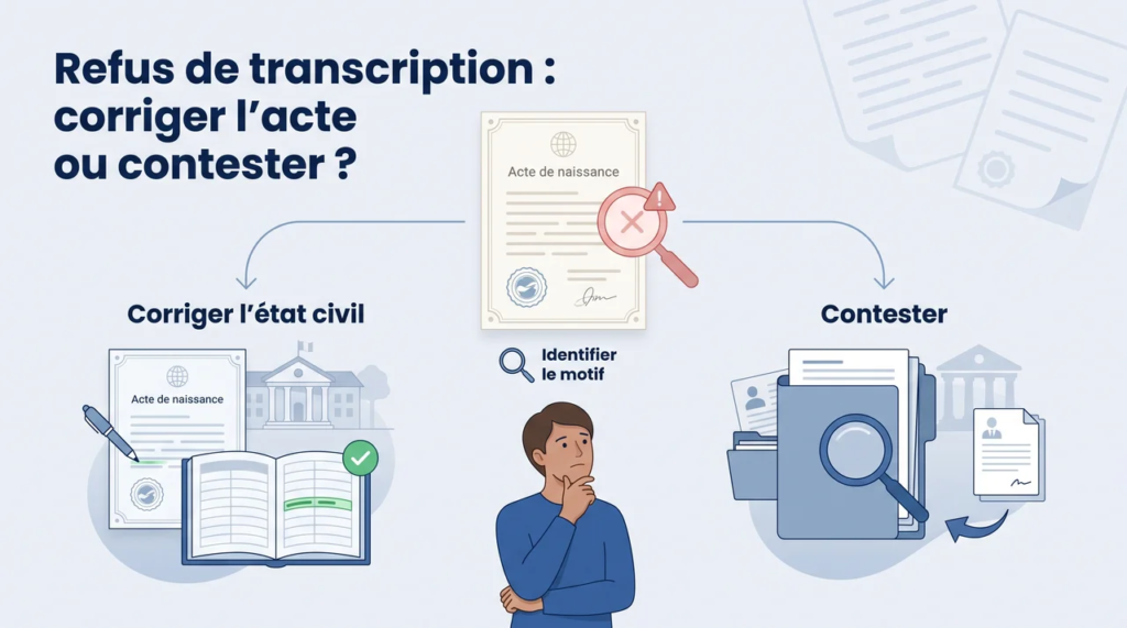 Certificat de nationalité Française, Refus de transcription : Corriger l'acte ou contester ?