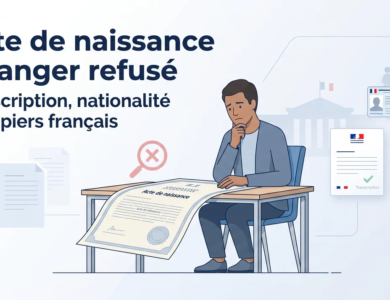 Acte de naissance étranger refusé : transcription, nationalité et papiers français