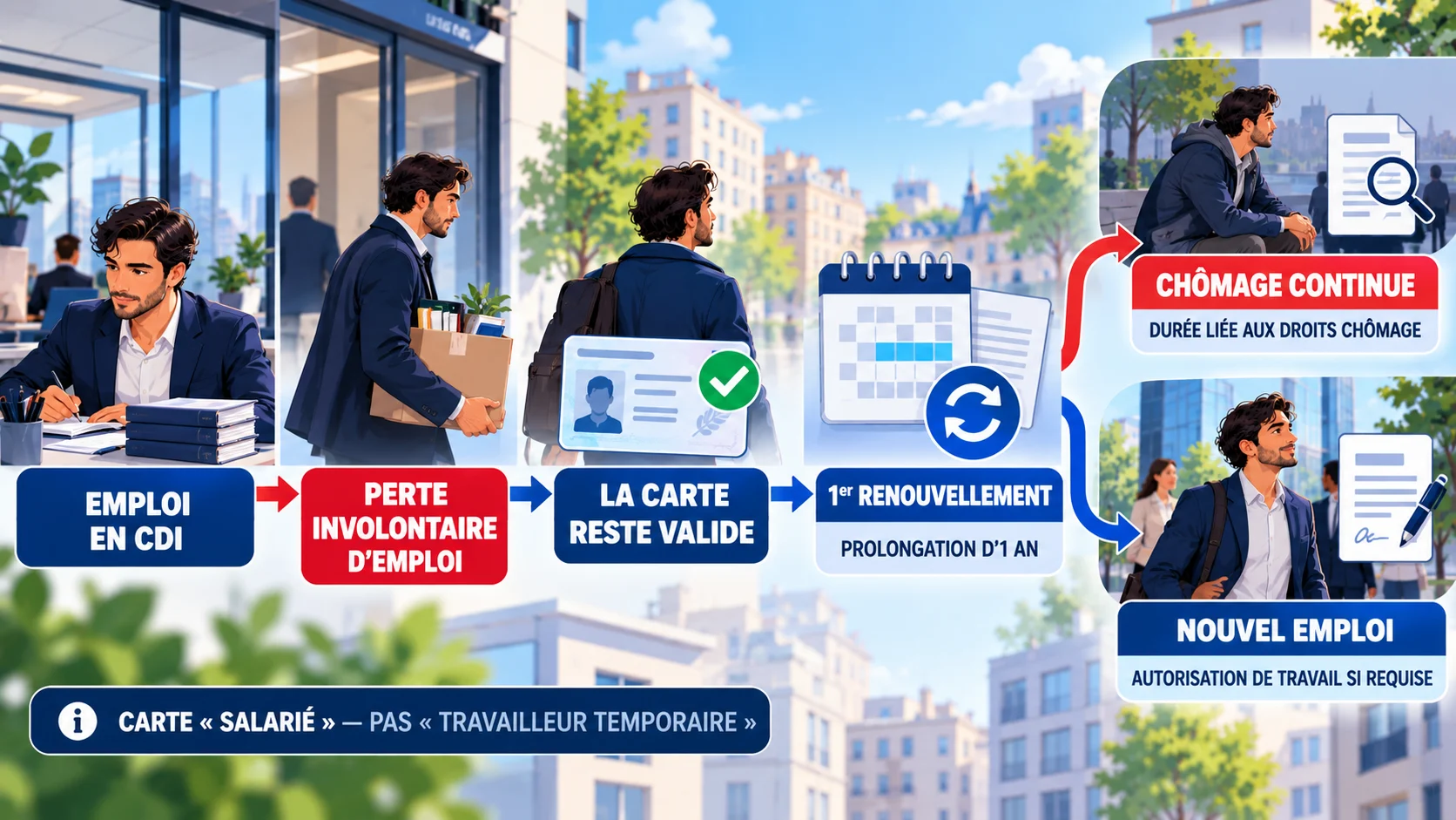 Carte salarié après perte d’emploi : premier renouvellement, chômage persistant ou nouvel emploi