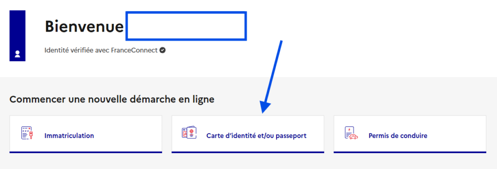 Espace France Titres avec l’option Carte d’identité et/ou passeport pour démarrer une démarche